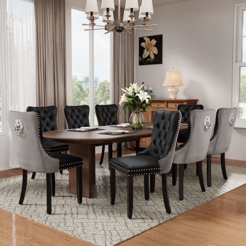 High-end Tufted Velvet Upholstered Nailhead Dining Chair Set of 4
