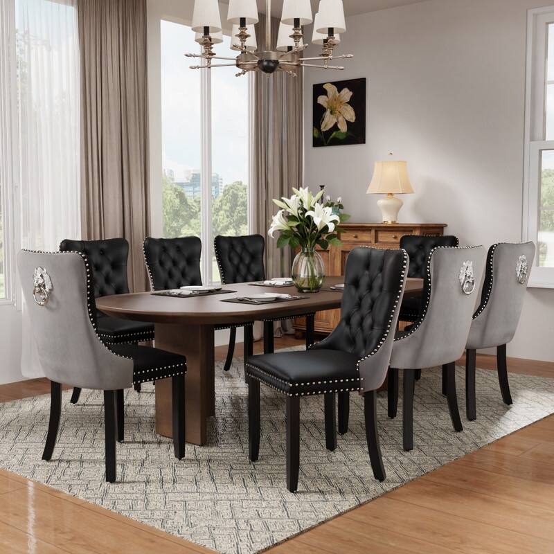High-end Tufted Velvet Upholstered Nailhead Dining Chair Set of 6