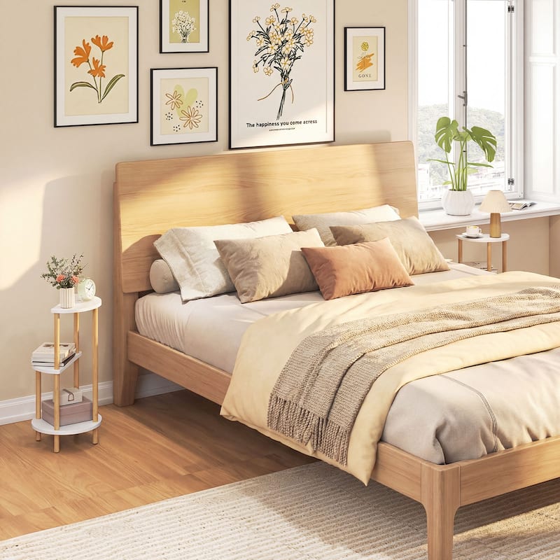 Gymax 24'' Round Side Table Set of 2 w/Storage Shelves Bamboo