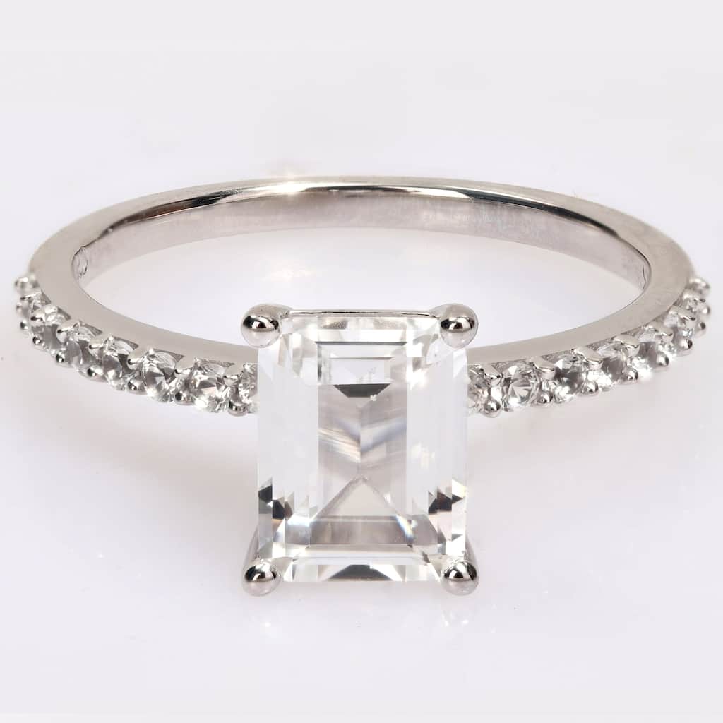Miadora 2 1/3ct TGW Octagon-cut Created White Sapphire Engagement Ring in 10k White Gold