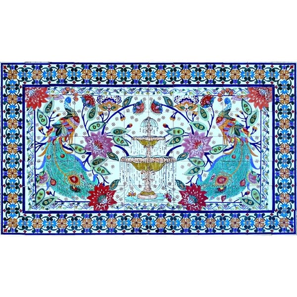 slide 2 of 3, 72in x 42in Mosaic Tile Ceramic Wall Mural 84pc Peacock Design