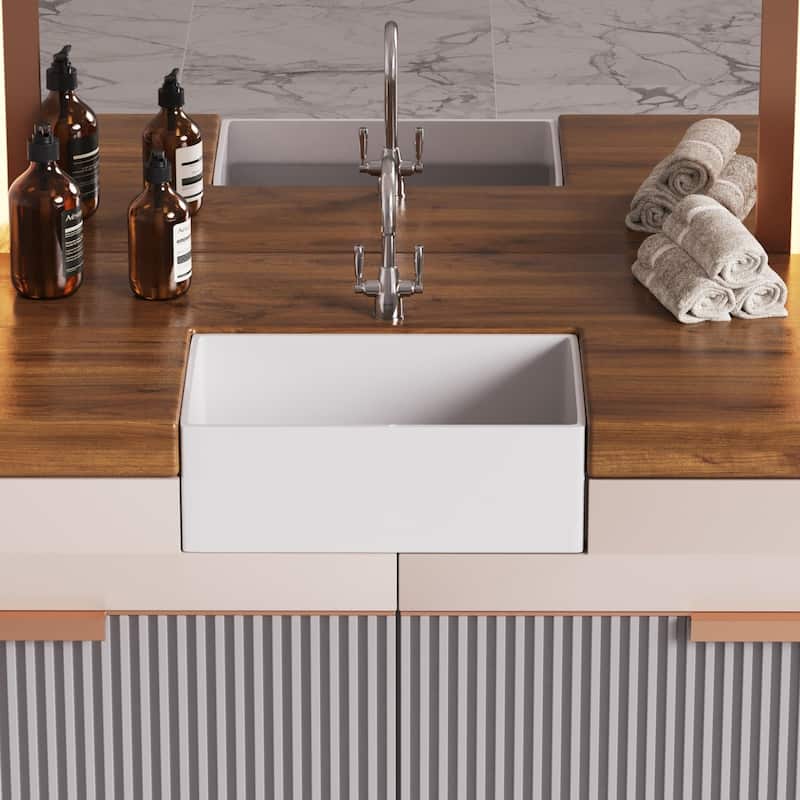 White Rectangular Geneva Farmhouse Undermount Porcelain Kitchen Sink 30" Renovators Supply