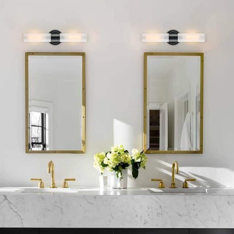 Skyros Modern Bathroom Sconces Cylinder Frosted Glass, 2-Bulbs