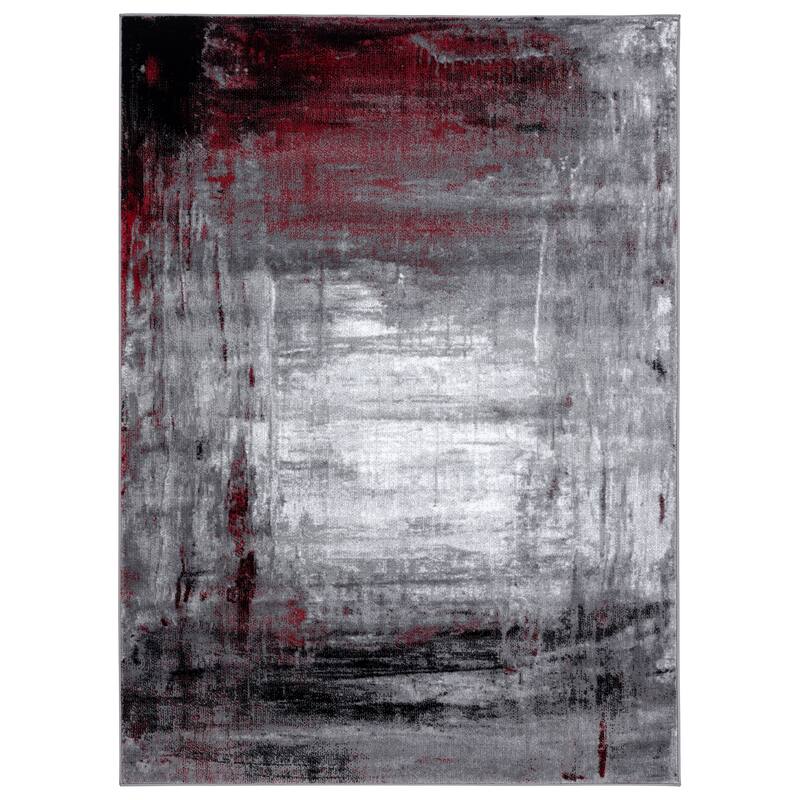 Samos Collection Abstract Area Rug - 7'9" X 10'9'' - Red/Grey