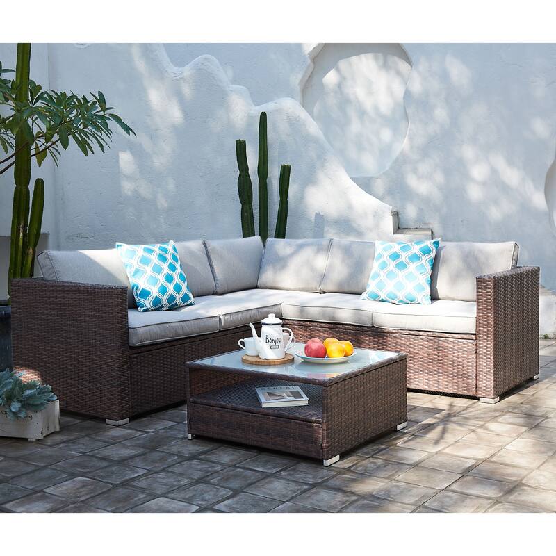 Tappio 4-Piece Outdoor Wicker Sectional Sofa Set with Waterproof Cover