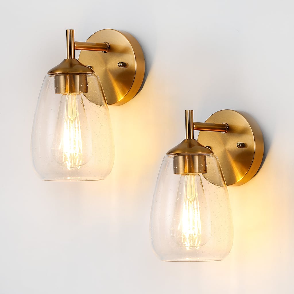 1-light Clear Glass Shade Wall Sconces For Bathroom, Living Room（set Of 2)