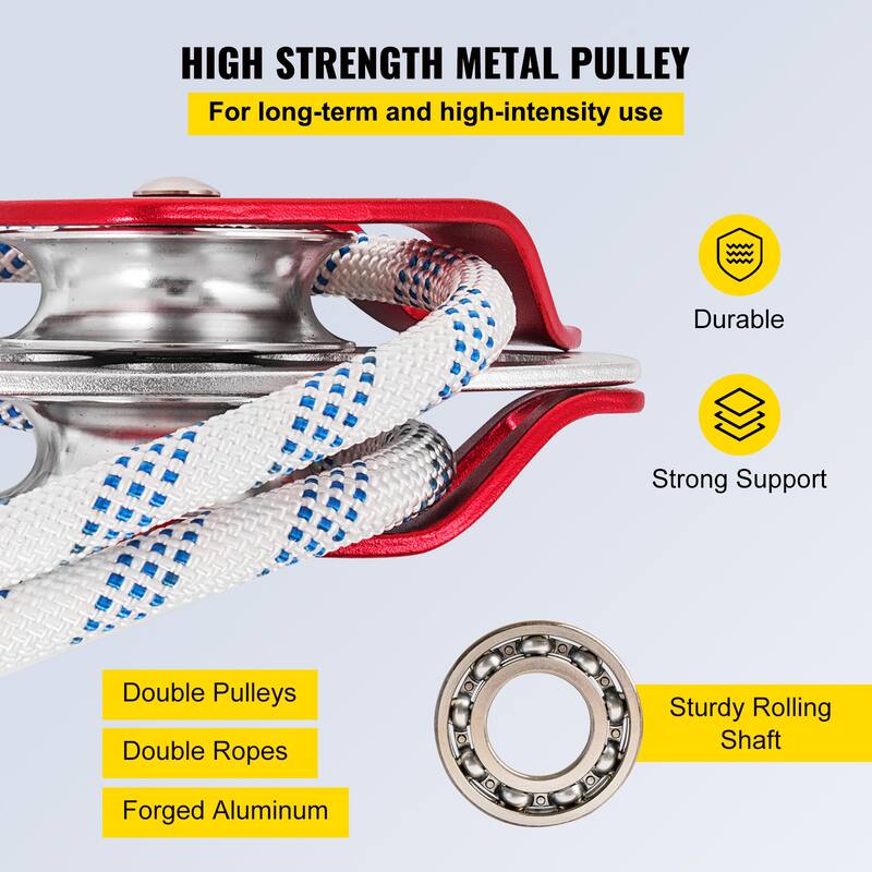 Twin Sheave Block and Tackle 7700LBS Pulley 100Ft - 7700LBS Pulley 100Ft, 1/2Inch