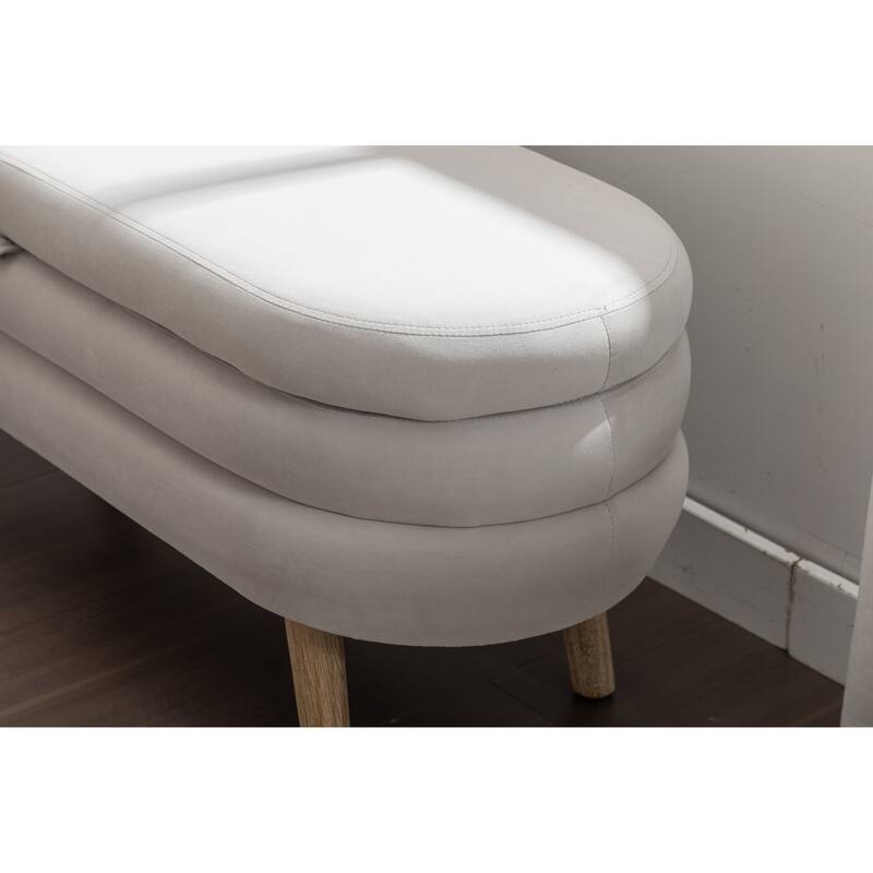 Storage Ottoman Bench with Wood Legs, 44.88" Upholstered Velvet Storage Bench for End of Bed Oval Storage Ottoman