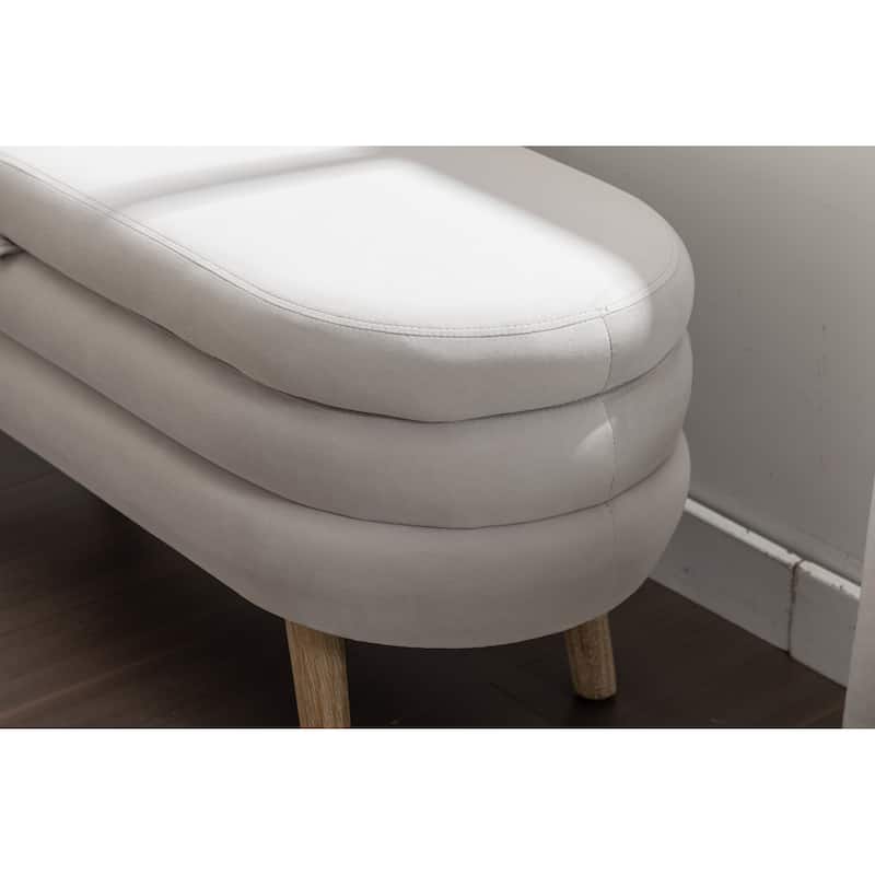 Velvet Fabric Storage Bench With Wood Legs For Living Room Bedroom