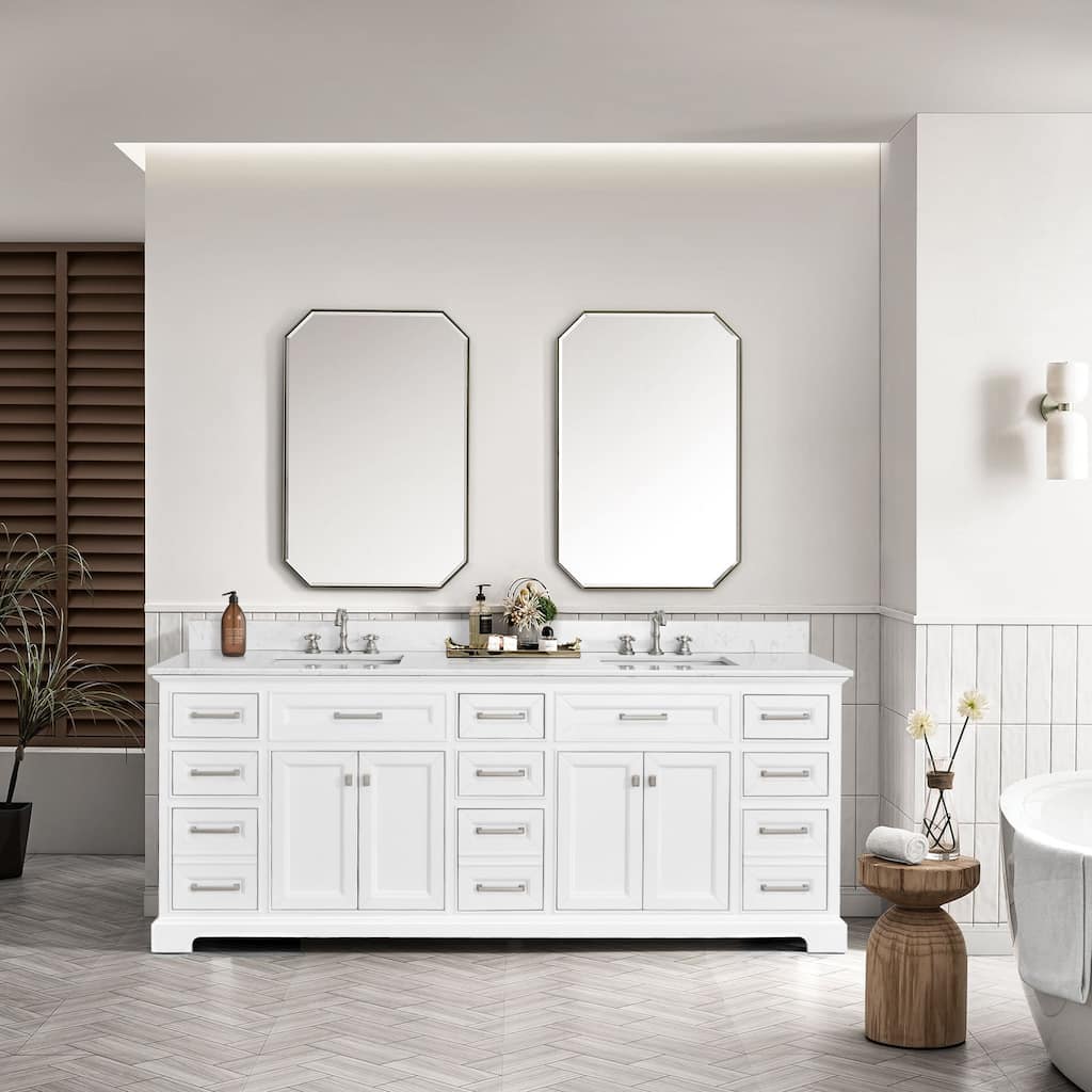 84 inch Freestanding Bath Vanities with Quartz Stone Counter Top Undermount Sink