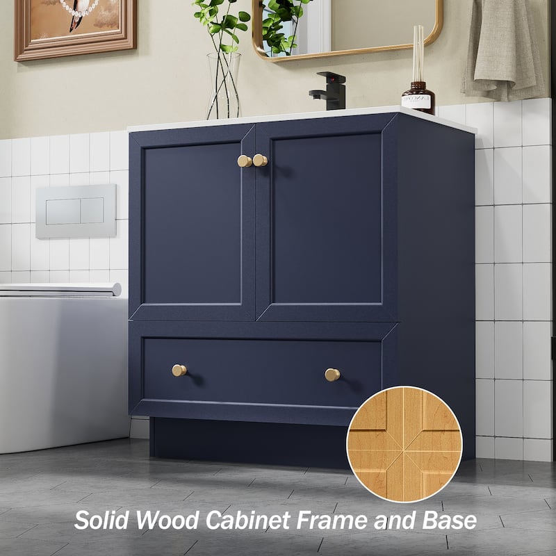Solid Wood Bathroom Vanity Cabinet with Ceramic Undermount Sink Top Skirting Design