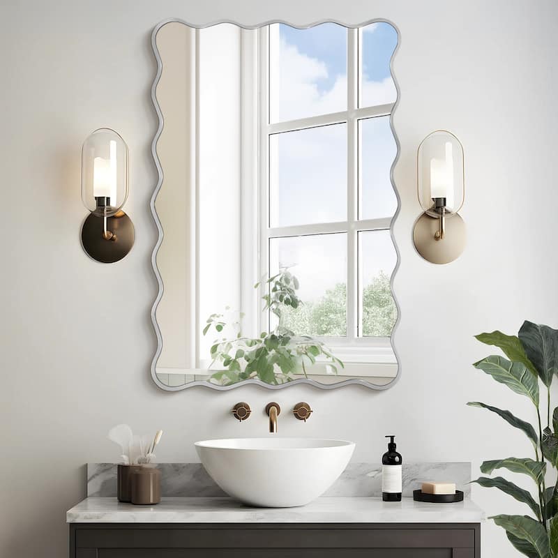 Rectangle Metal Framed Wavy Wall Mirror - 24x36 - Sliver