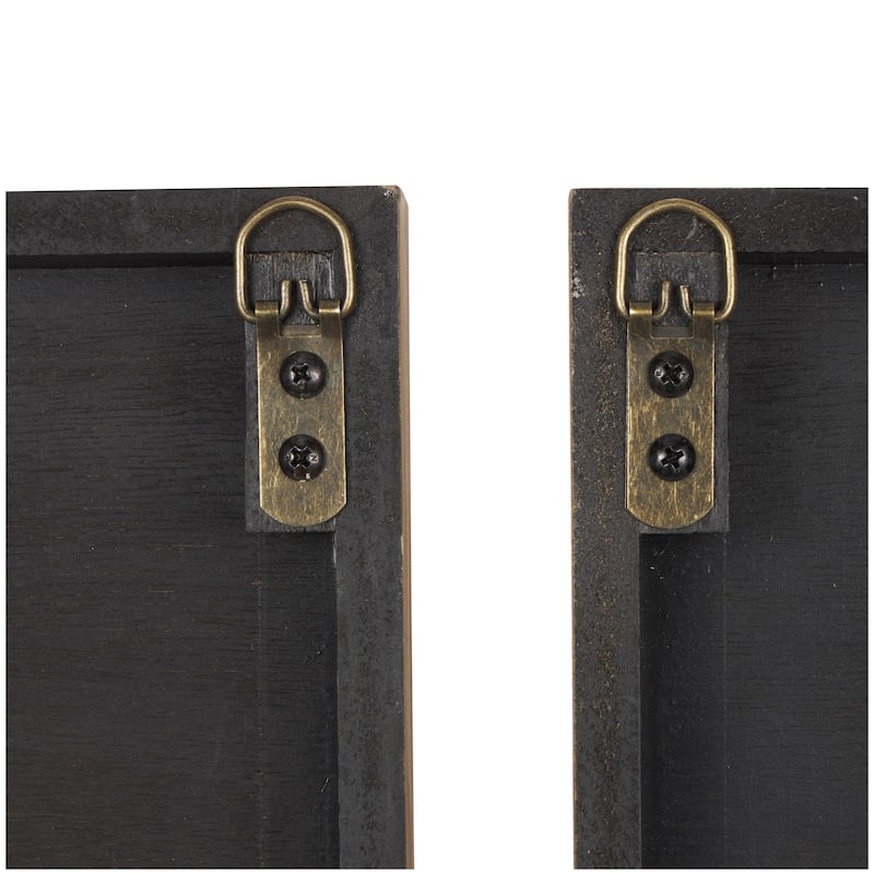 Wooden Geometric Carved Two-Toned Striped Home Wall Decor - Set of 2 Brown - Roche River Decor