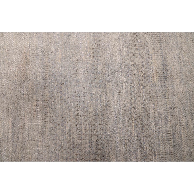 ECARPETGALLERY Hand-knotted Finest Silk Shadow Light Denim Blue Viscose, Wool Rug - 3'0 x 11'0