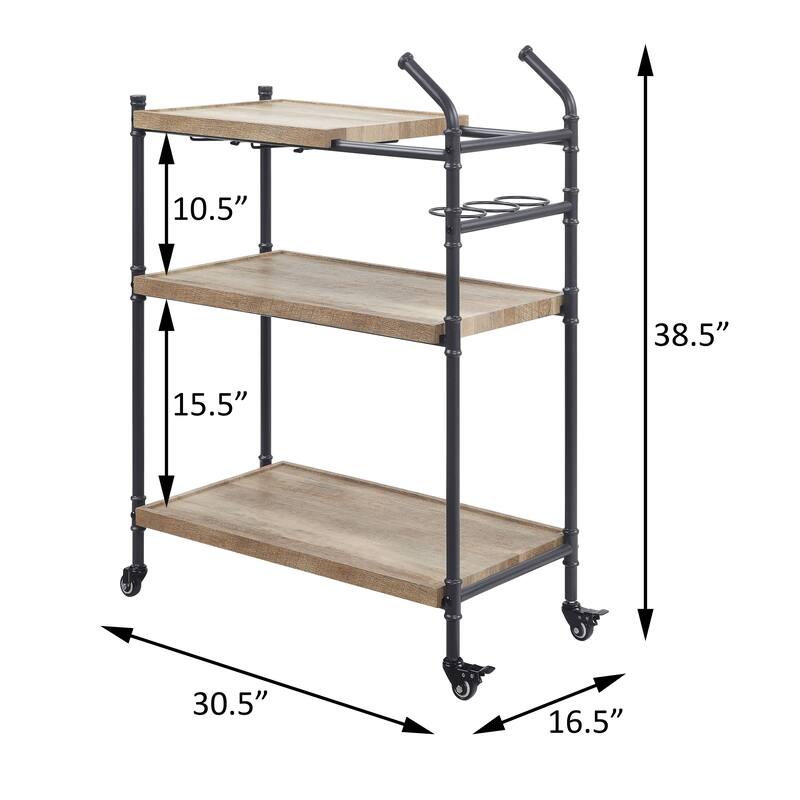 Oak and Sandy Black 2-Shelf Serving Cart