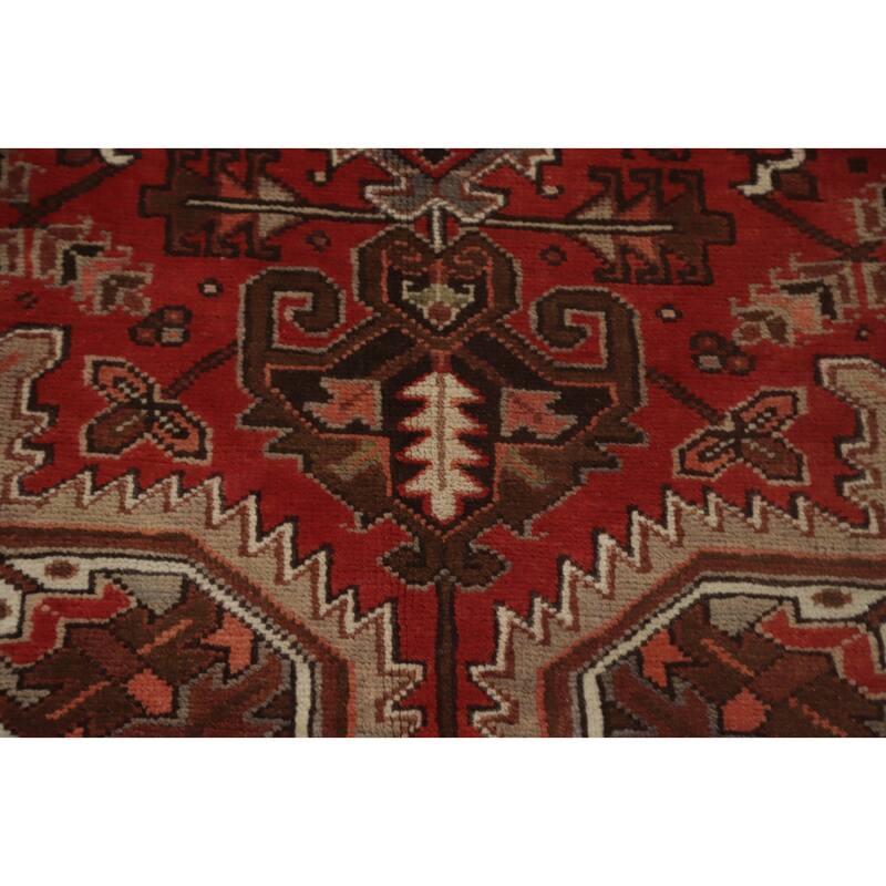 Hand Knotted Oriental 100% Wool Carpet Traditional Medallion Oranges & Rust Heriz Area Rug - 9' 11'' X 7' 2''