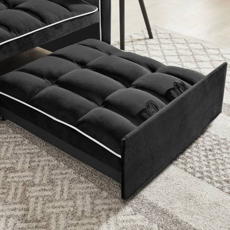 3 In1 Upholstered Sleeper Sofa with Poll out Bed,Adjustable Back and Side Pockets