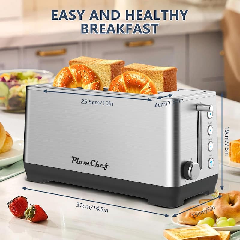 4-Slice Extra Wide Long Slot Toaster, Stainless Steel with Warming Rack, 6 Browning Settings & Bagel/Defrost/Reheat Functions