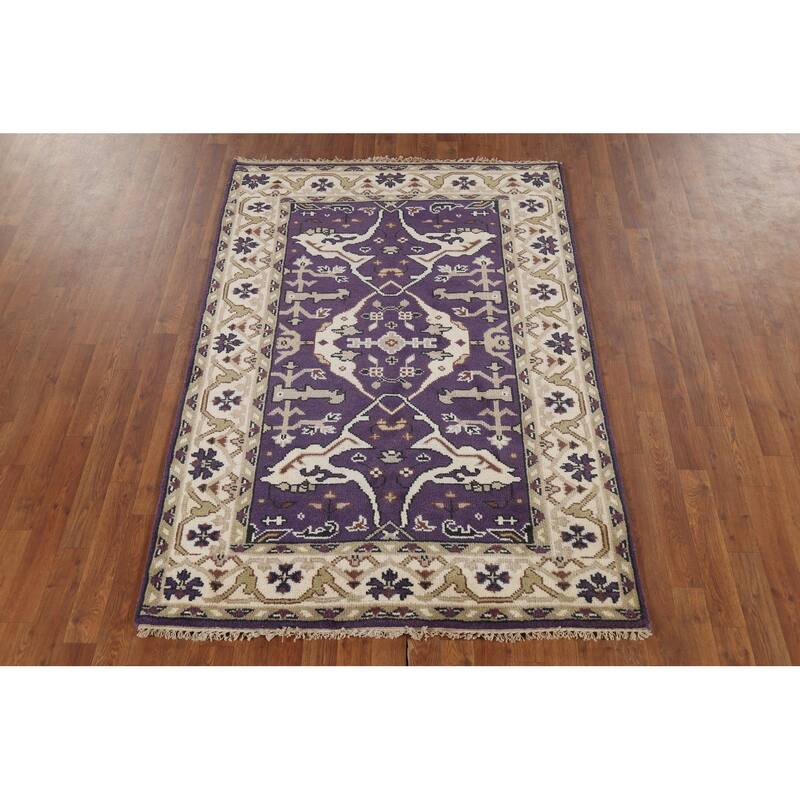 Hand Knotted Oriental 100% Wool Carpet Transitional All-Over Purples Oushak Area Rug - 6' 0'' X 4' 2''