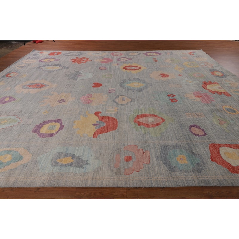Vegetable Dye Oushak Turkish Large Area Rug Handmade Wool Carpet - 12'5"x 14'9"