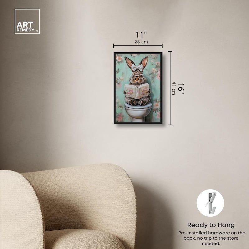 Petite Floral Toilet Bunny Canvas by Art Remedy