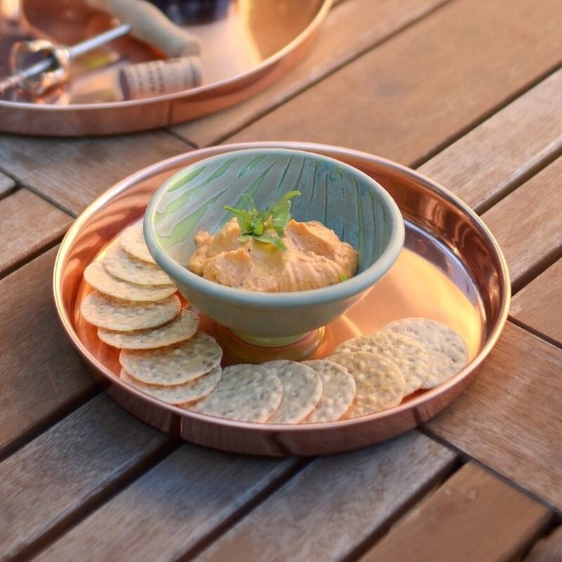Achla Designs Set of 2 Decorative Round Stainless Steel Trays, 8.5 Inch Diameter, Copper Plated Finish