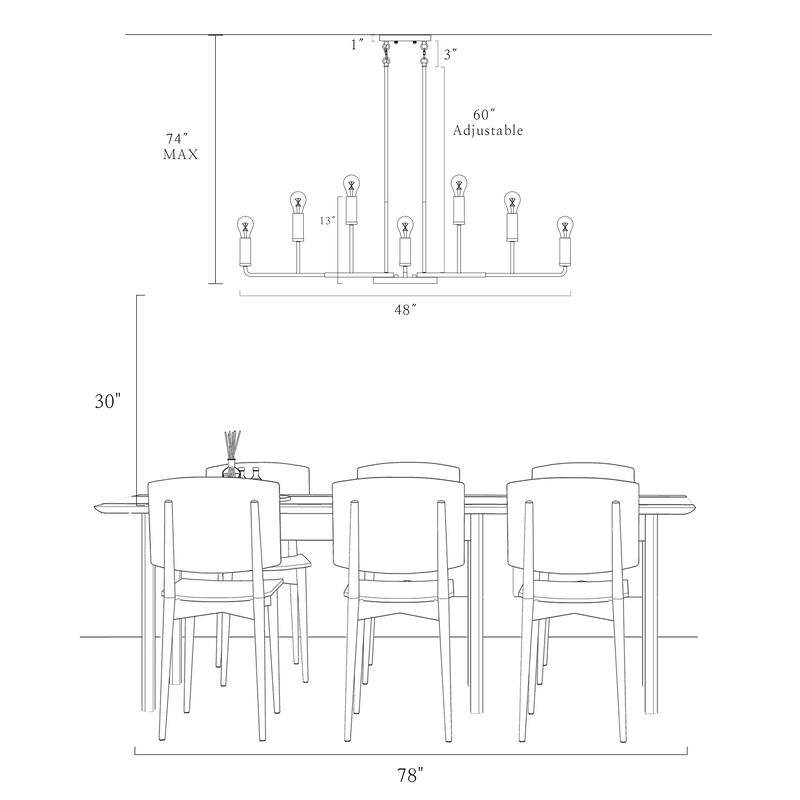 Modern Transitional 12-Light Wheel Chandelier Linear Kitchen Island Pendant Lights - 48"W x 13.8"D x 24" - 74"H