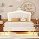 preview thumbnail 14 of 68, Upholstered Bed LED Frame Modern Upholstered Princess Bed w/ Crown Headboard and Metal Legs, Cute Kids Platform Bed/ Noise-Free