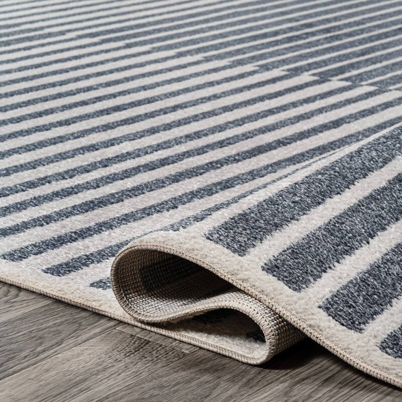 JONATHAN Y Slinger Minimalist Striped Plaid Machine-Washable Dark Gray/Cream Area Rug