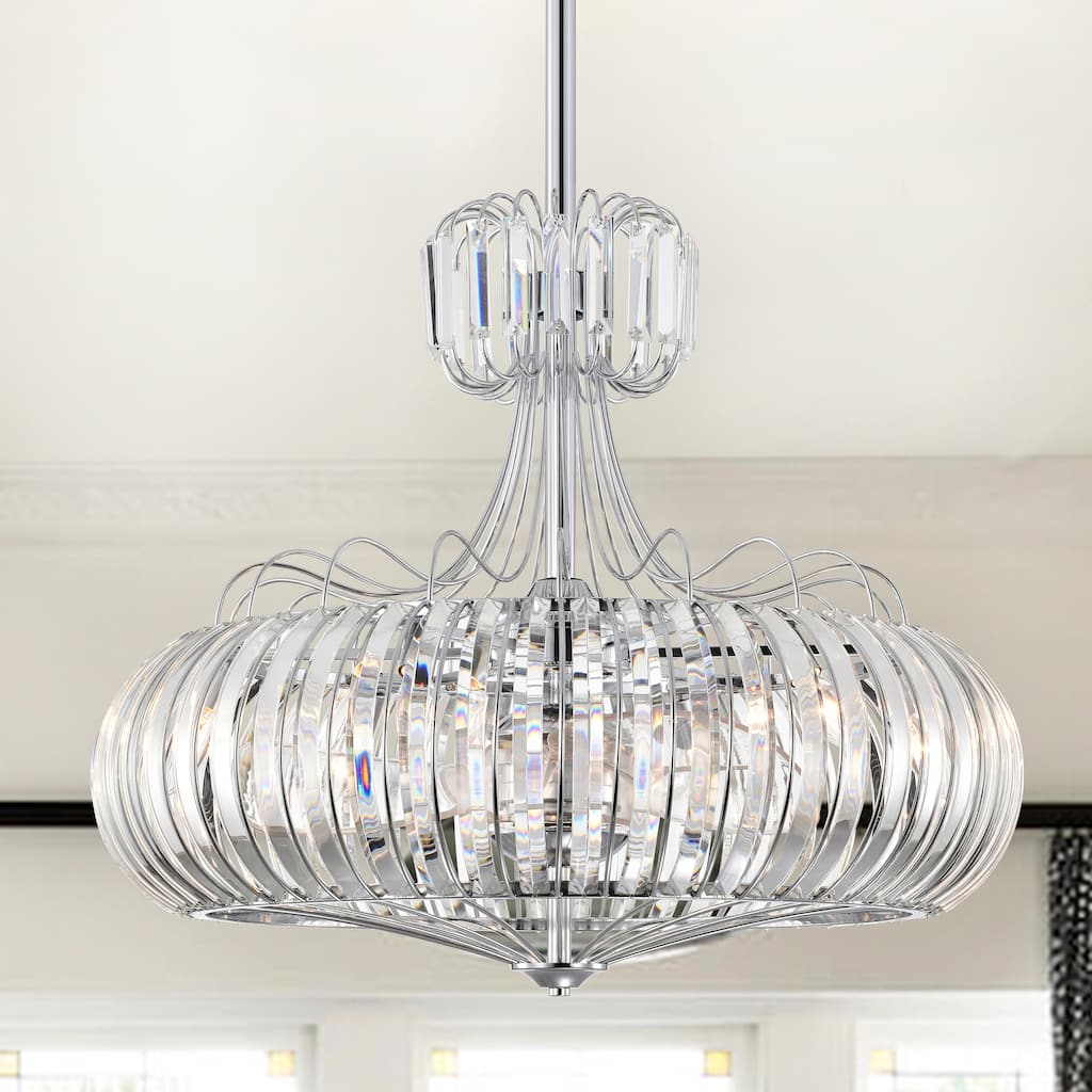 Bellamy Chrome 28-inch 6-light Lighted Ceiling Fan with Crystal Shade (includes Remote and Light Kit)