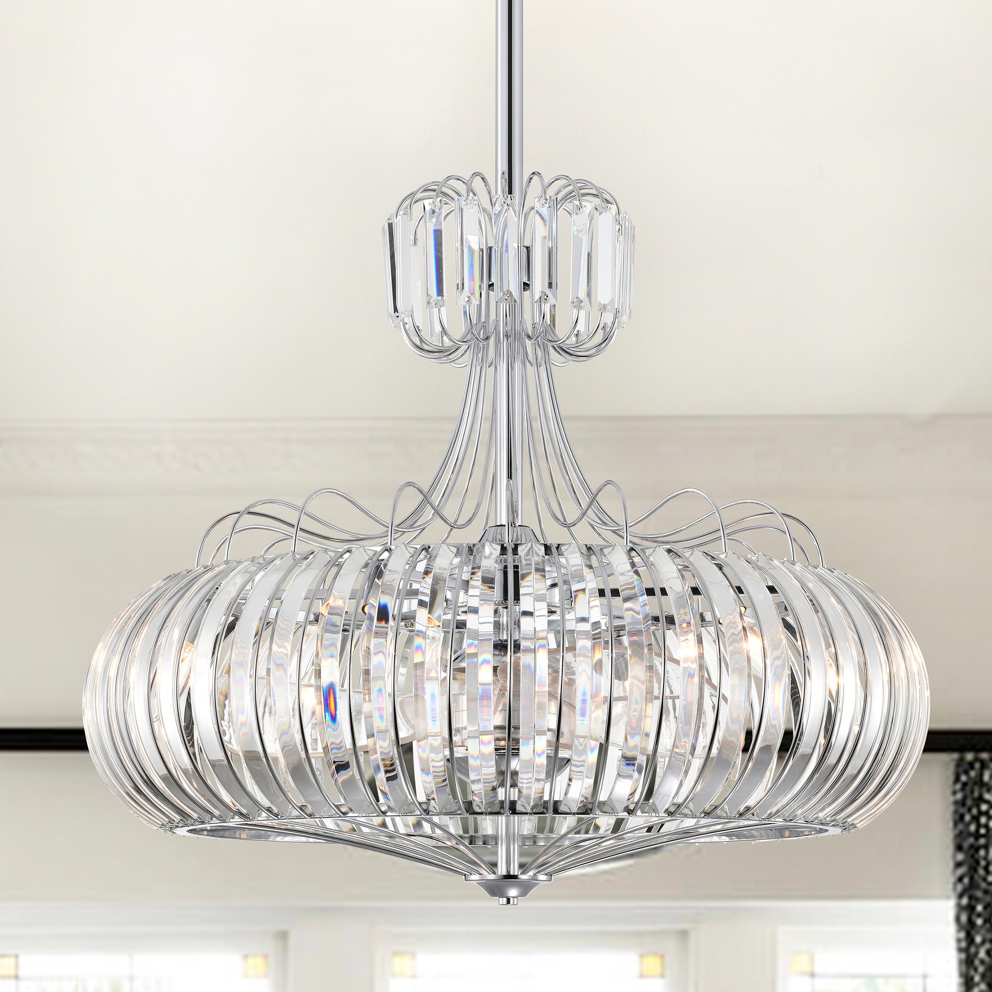 Warehouse of Tiffany Bellamy Chrome 28-inch 6-light Lighted Ceiling Fan with Crystal Shade (includes Remote and Light Kit)