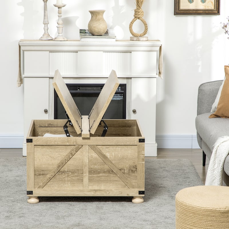 HOMCOM Coffee Table, Square Center Table with Flip-top Lids, Hidden Storage Compartment and Wooden Legs for Living Room