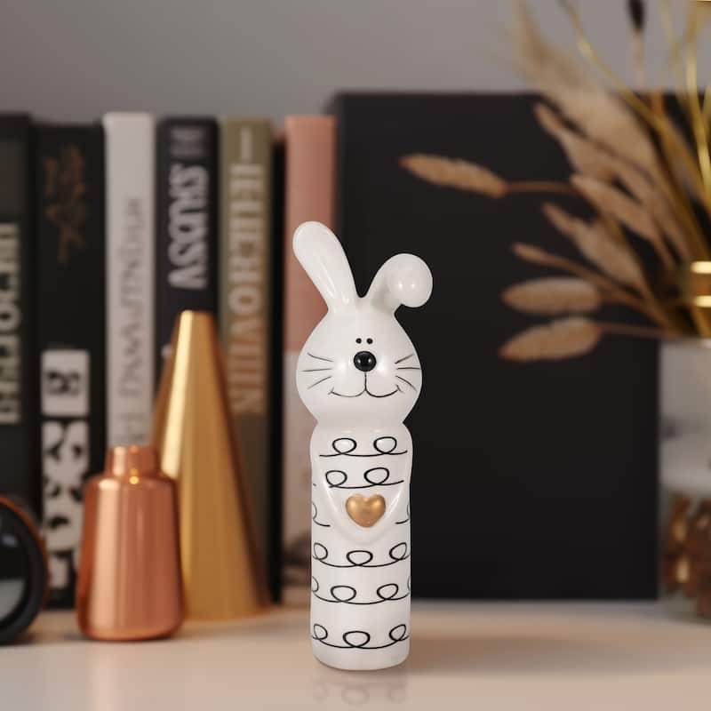 Sagebrook Home Squiggly Bunny With Gold Heart, White/Black - 2" x 2" x 7"