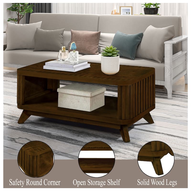 Rectangular Wood Coffee Table,41.5-Inch Coffee Table with Solid Wood Legs,Wood Center Table Tea Table with Open Storage Shelf