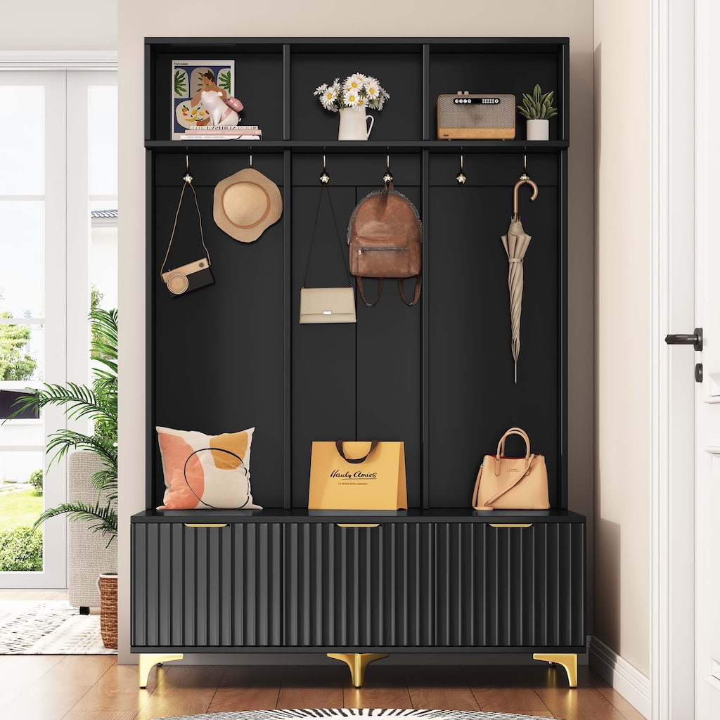 Multi-functional Hall Tree with Bench for Entryway