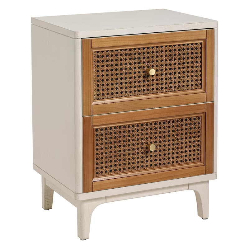 COZAYH Woven Cane Front Accent Nightstand with Brass Knobs, Accent Dresser