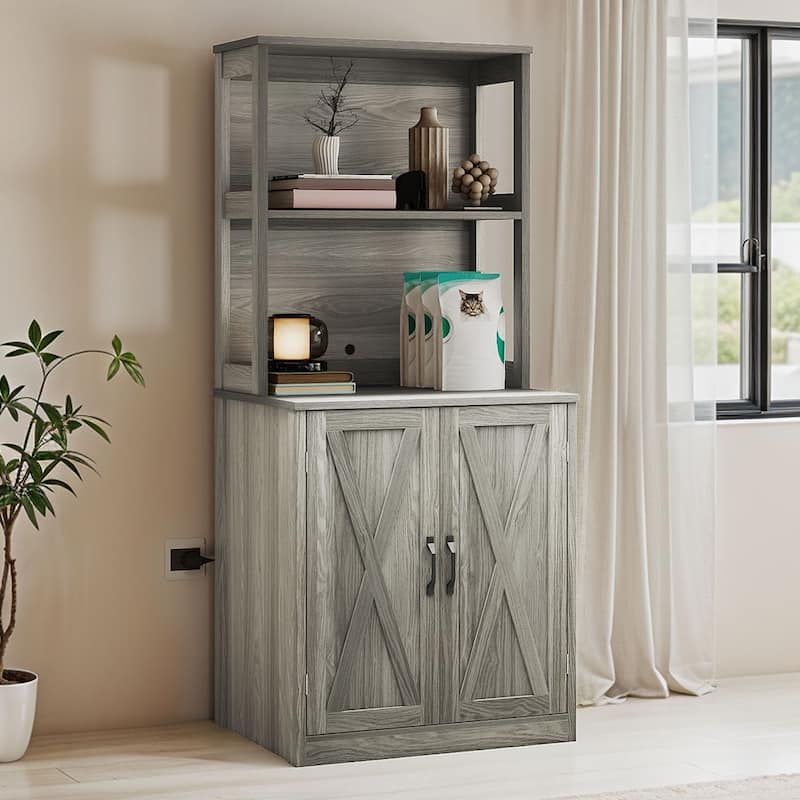 Moasis 71" Tall Hidden Cat Litter Box Enclosure Furniture with Charging Station for Self-Cleaning Litter Boxes - Gray