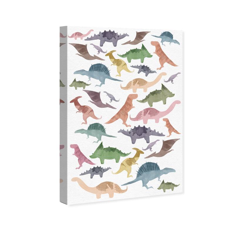 Wynwood Studio Canvas Animals Dinosaurs Pattern White and Modern & Contemporary Wall Art Canvas Print