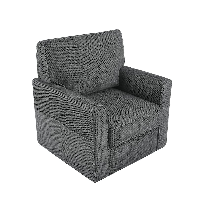 Chenille 360° Swivel Barrel Chair with Side Pockets, Ergonomic Support, and Removable Cushions