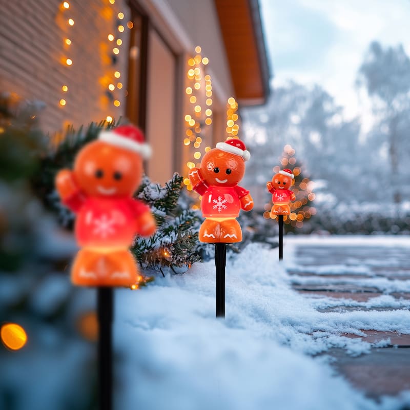 Gingerbread with Santa Hat Outdoor Christmas Pathway Markers - 16.75" - Set of 3 - Brown