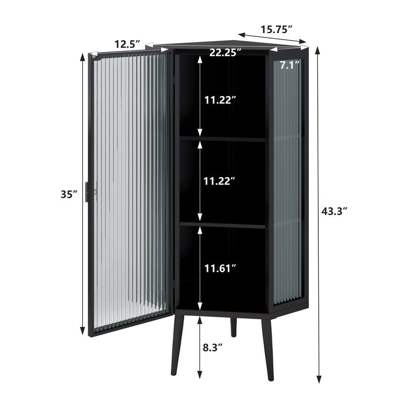 22.25" Floor Coner Cabinet, Three Tiers with Tempered Glass Doors and Storage Shelves for Bathroom, Living Room and Bedroom