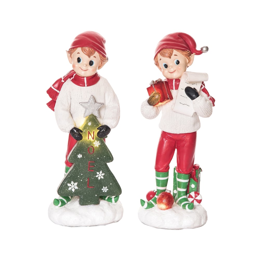 Transpac Resin Light Up Vintage Elf Figurine Set of 2 Christmas Home Decorations