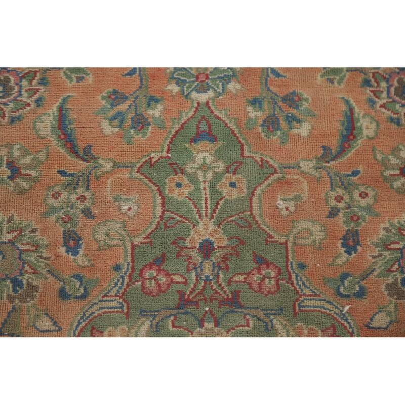 Hand Knotted Oriental 100% Wool Carpet Traditional Floral Oranges & Rust Mashad Area Rug - 13' 4'' X 9' 9''