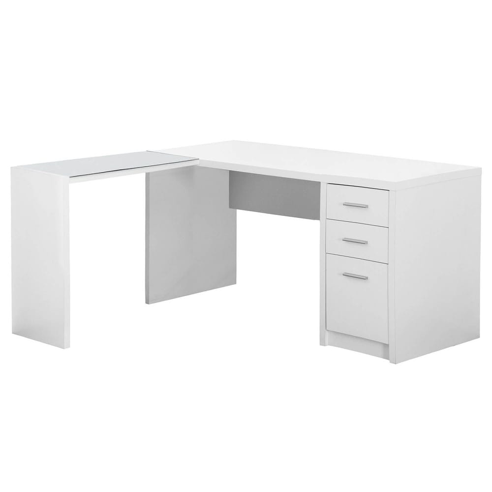 Offex Contemporary Corner Computer Desk with Tempered Glass, White (White,Clear)