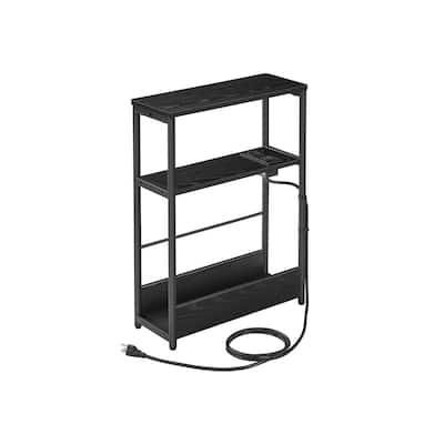 Space-Saving End Table with 3 Storage Shelves and Built-In Charging Station and Stable Steel Frame - 7.1"D x 17.7"W x 22.8"H