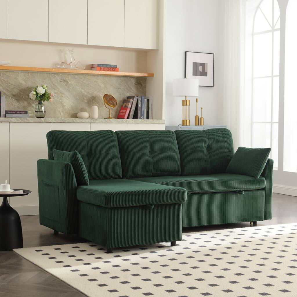 Green 81.1" L-Shaped 3-Seater Sofa with Reversible Chaise & Storage