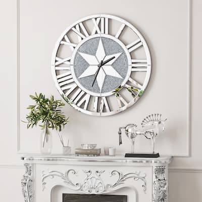 Large Glamorous Crystal Crush Diamond Wall Clock Beveled Glass Mirror Fireplace - 60cm
