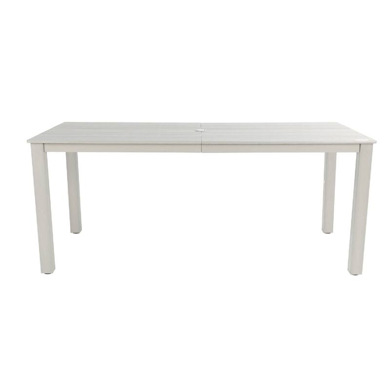 Wood Look Dining Table with Umbrella Hole Stainless Steel Legs Outdoor Picnic