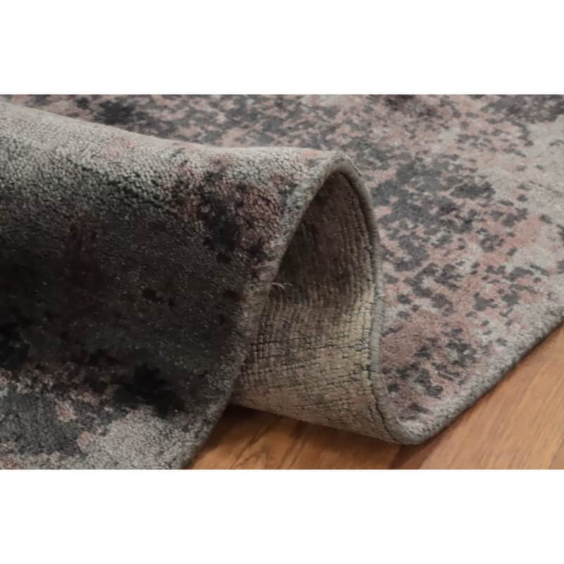 Hand Knotted Oriental Viscose Silk Carpet Modern Abstract Multi-Colored Abstract Area Rug - 9' 8'' X 6' 7''