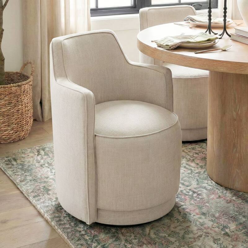 Modern Upholstered Swivel Accent Chair with Curved Barrel Back